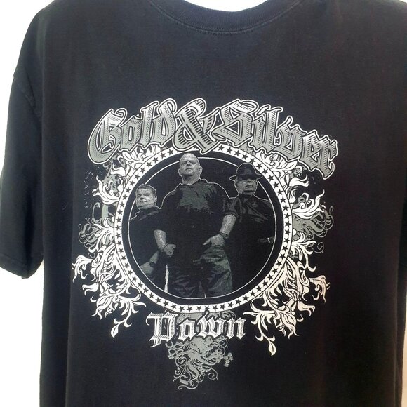 Gold & Silver Pawn Men T-Shirt XL Black VTg Graphic Down TV Show World Famous - Picture 3 of 5